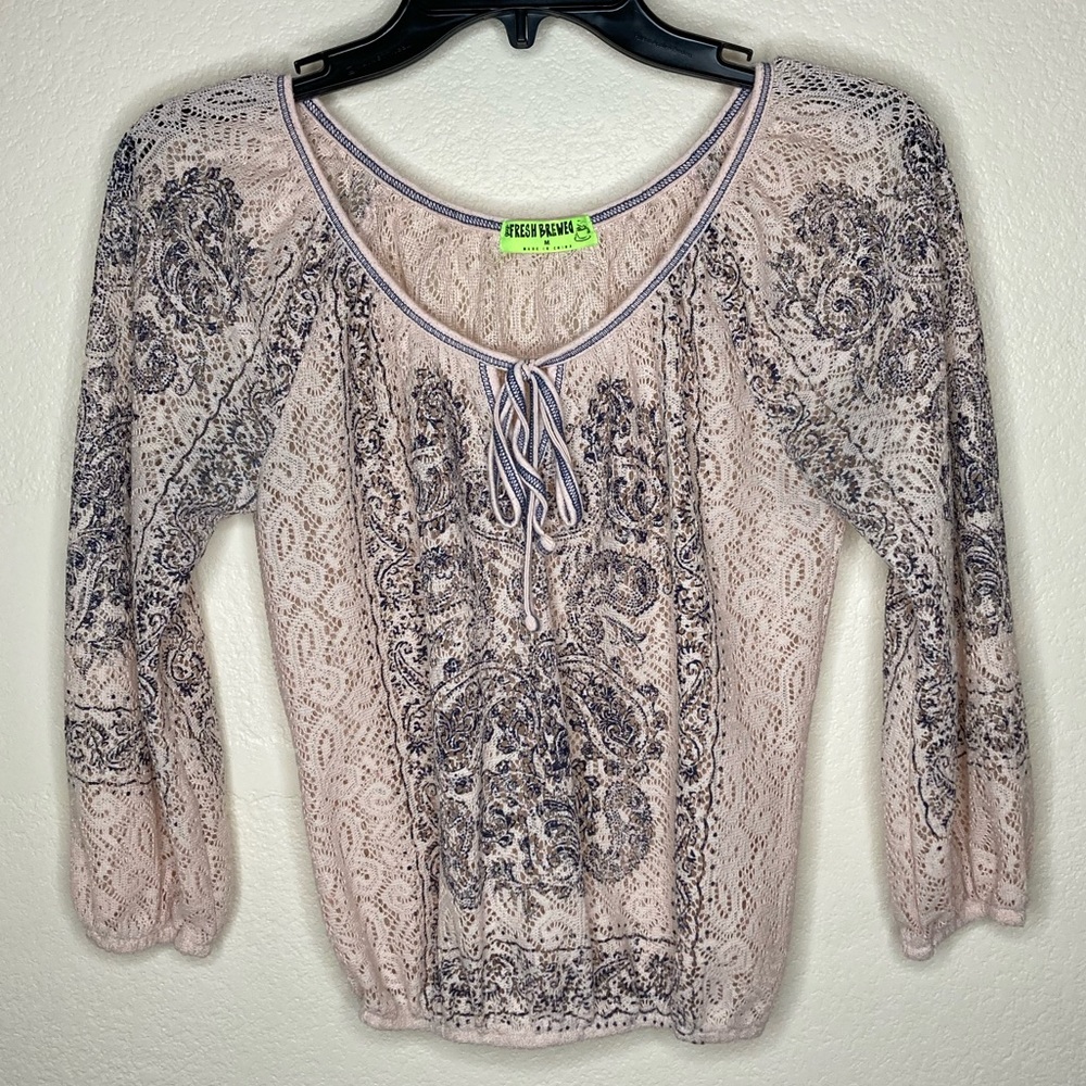 Lace bohemian print blouse